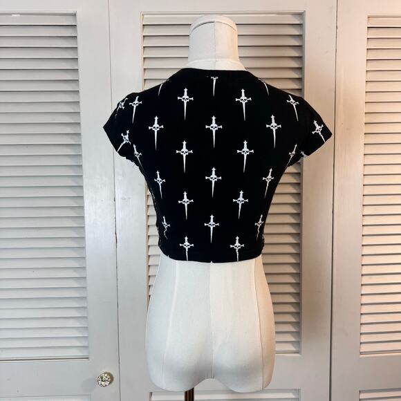Lip Service Los Angeles Cross Print Crop Top Black White Small Y2K Gothic Punk - Picture 4 of 6